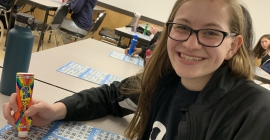 Jen Weber playing BINGO at the Pittsburgh Association of the Deaf